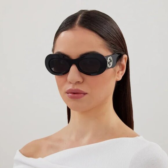 BRAND NEW Gucci GG1696S 001 Black Grey Women Oval Sunglasses GG 1696S - Picture 8 of 8